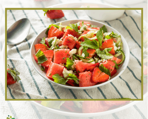 schone watermeloen-feta salade bij zomerfruit zonder zorgen